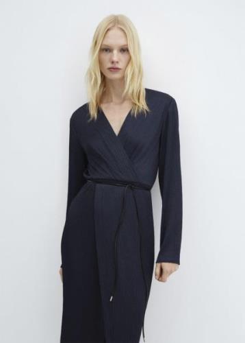 MANGO Belt Wrap Dress Kvinde Dark Blue Midi Kjoler Str L - hos Magasin