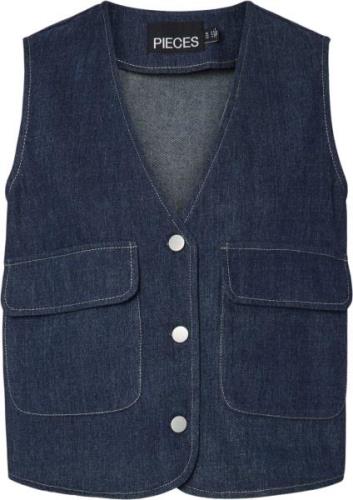 Pieces Pcfabia SL Vneck Denim Vest D2D FS Kvinde Blå Toppe Str S Denim...