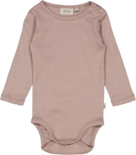 Wheat Basis Rib Body Str 2 år / 92 cm - Lilac Stripe Langærmede Bodies...