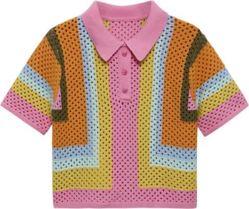 MANGO Combined Crochet Polo Shirt Kvinde Pink Sweaters Str L - hos Mag...