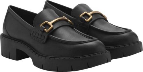 MANGO Leather Moccasins With Metallic det Kvinde Black Loafers Str 41 ...