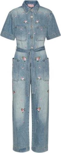 HUNKØN Dolly Denim Jumpsuit Kvinde Light Denim Buksedragter Str L Deni...