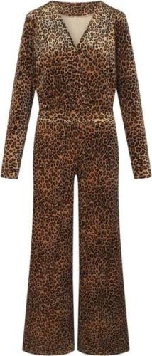 HUNKØN Angela Velour Jumpsuit Kvinde Leopard Buksedragter Str L Velour...