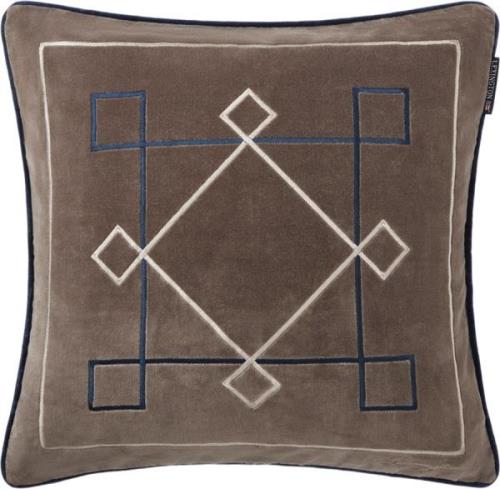 Lexington Graphic Embroidered Organic Velvet Pillow Cover Brown/lt Bei...