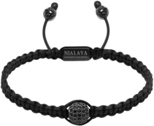 Nialaya Men's Black String Bracelet With Black CZ Bead M - Armbånd Stå...