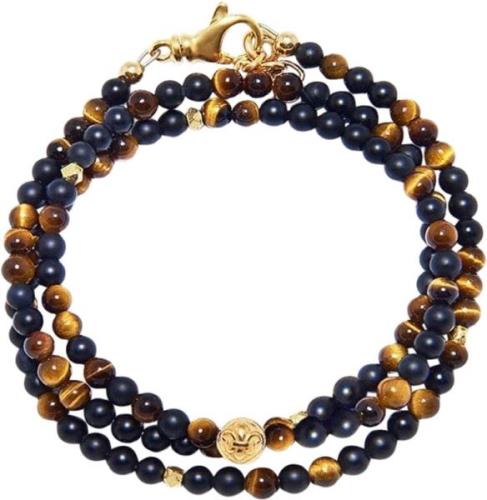 Nialaya The Mykonos Collection Brown Tiger Eye, Matte Onyx and Gold Pl...