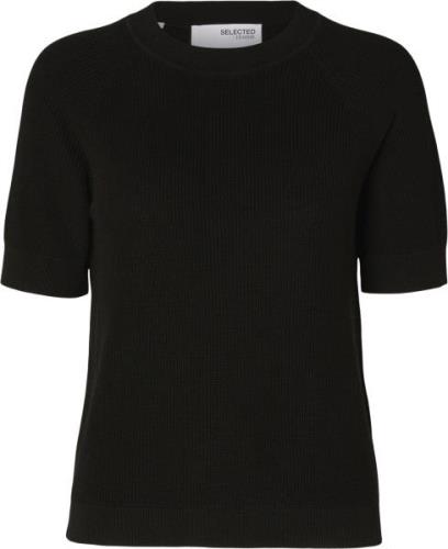 Selected Femme Slfelinna NEW SS Knit TOP Noos Kvinde Sort Kortærmet St...