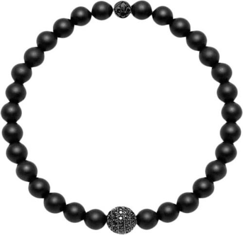 Nialaya Men's Wristband With Matte Onyx and Black CZ Diamond L - Armbå...