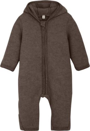 Huttelihut Pram Suit Ears Wool Fleece S Str 68 - Brown Melange Heldrag...