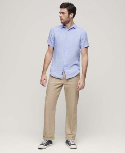 Superdry Studios Casual Linen SS Shirt Mand Light Blue Chambray Kortær...