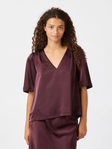 Neo Noir Largo Heavy Sateen Blouse Kvinde Burgundy Langærmede Bluser S...