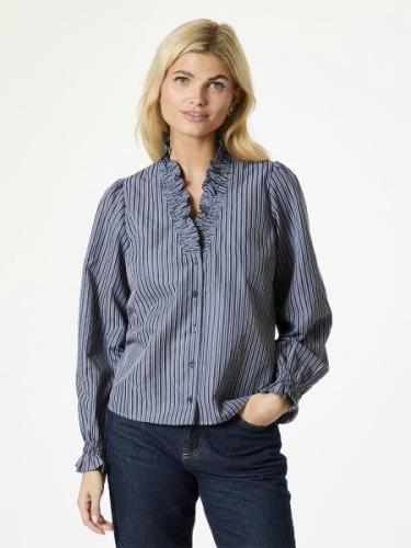 Neo Noir Brielle Twill Stripe Shirt Kvinde Dusty Blue Langærmede Bluse...