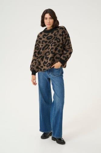 Kaffe Kawilma Knit Pullover Kvinde Brown/black Animal Pattern Langærme...