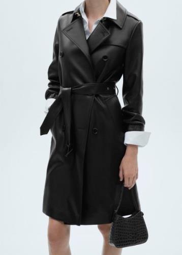 MANGO Leathereffect Trench Coat Kvinde Black Overgangsjakker Str L - L...