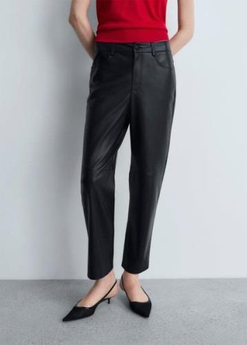 MANGO Leathereffect Straight Trousers Kvinde Black Bukser Med Lige Ben...