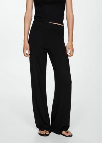 MANGO Knitted Wideleg Trousers Kvinde Black Bukser Med Brede Ben Str X...