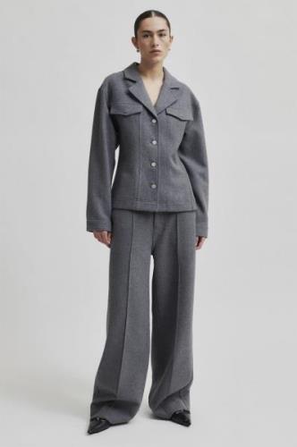 Second Female Vall Wool Trousers Kvinde Grey Melange Bukser Med Brede ...