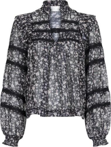 Neo Noir Aroma Fleur Sombre Blouse Kvinde Sort Langærmede Bluser Str 4...