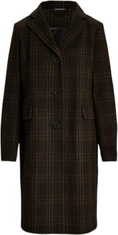 Lauren Ralph Lauren Loden Plaid Woolwool SB Reefer 38 Kvinde Brown Pla...