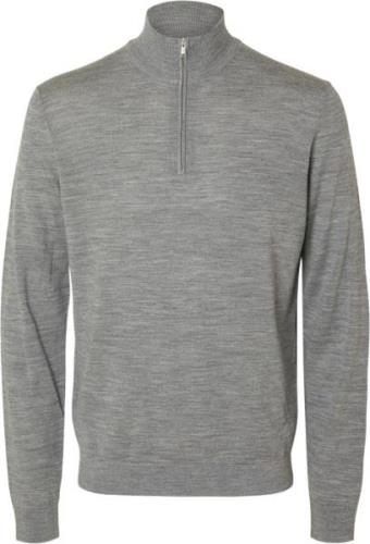 Selected Homme Slhtray LS Knit Merino Half ZIP NOO Mand Grå Turtleneck...