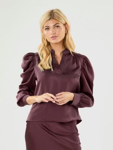 Neo Noir Rosslyn Heavy Sateen Blouse Kvinde Burgundy Langærmede Bluser...