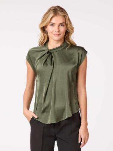 Neo Noir Fleur Drapy Satin Blouse Kvinde Army Kortærmede Bluser Str 40...